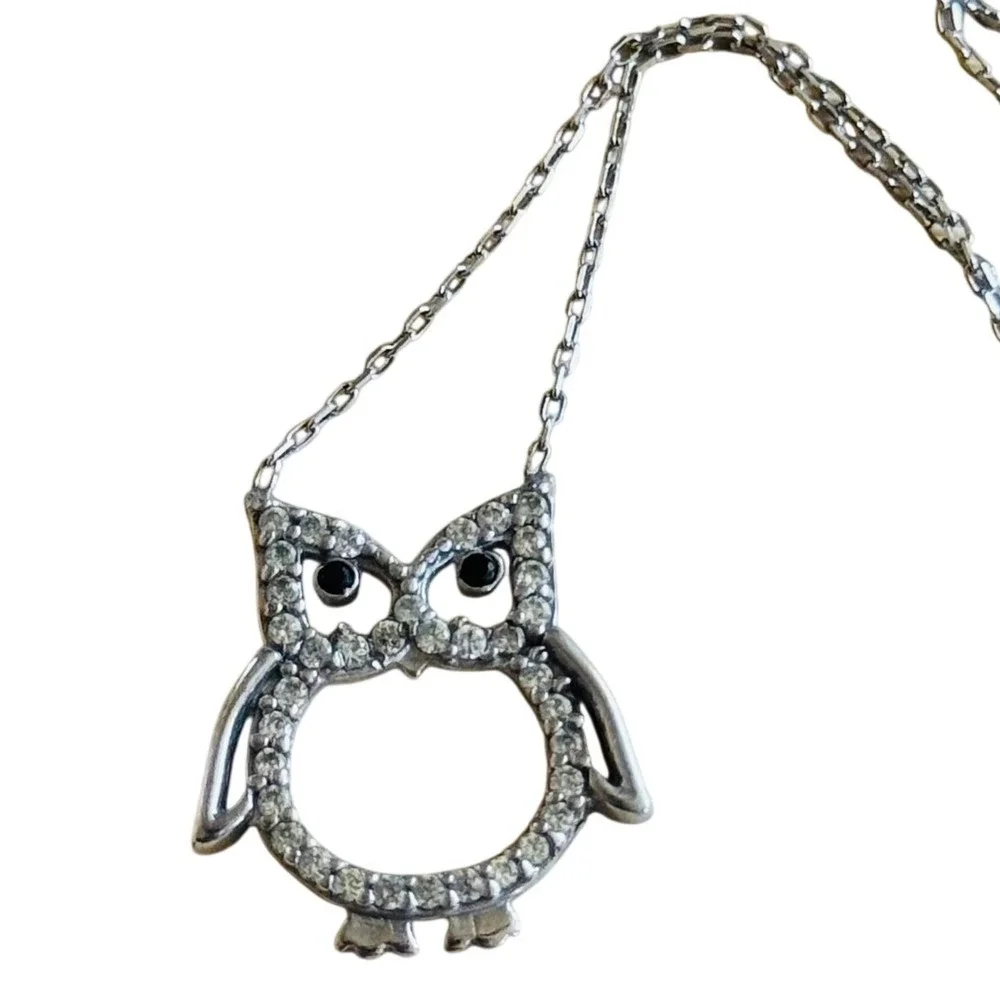 Greek Owl Pendant Necklace Whimsical Chain Sterling Silver 925 N‎ Authentic 17